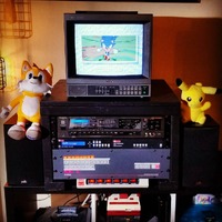 Sonic CD being played on a Sony PVM set atop a rack I made